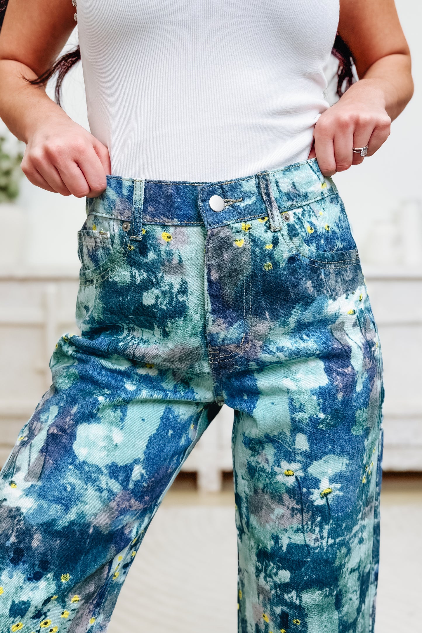 Abstract Reflections Floral Jeans - Blue