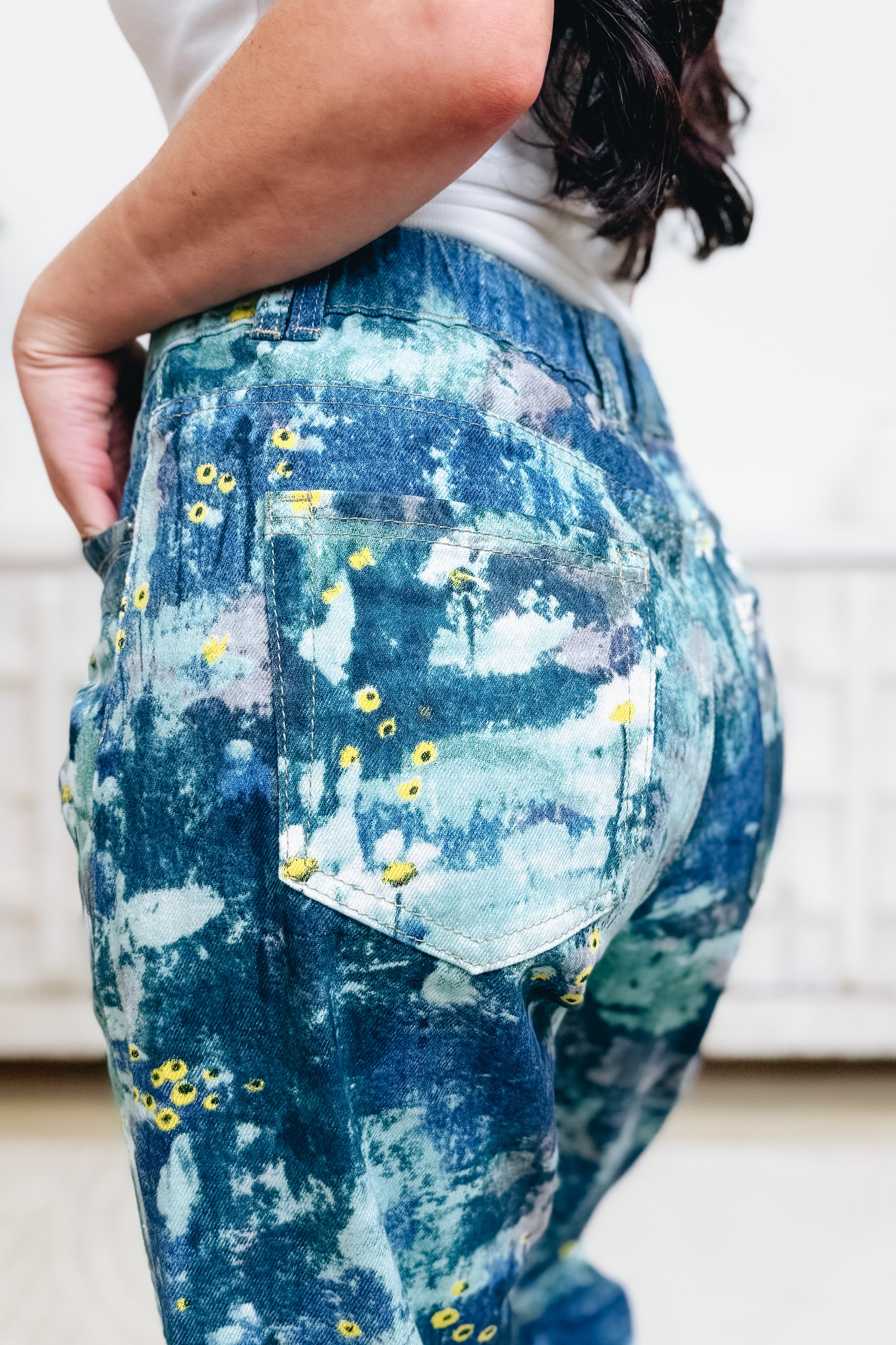 Abstract Reflections Floral Jeans - Blue