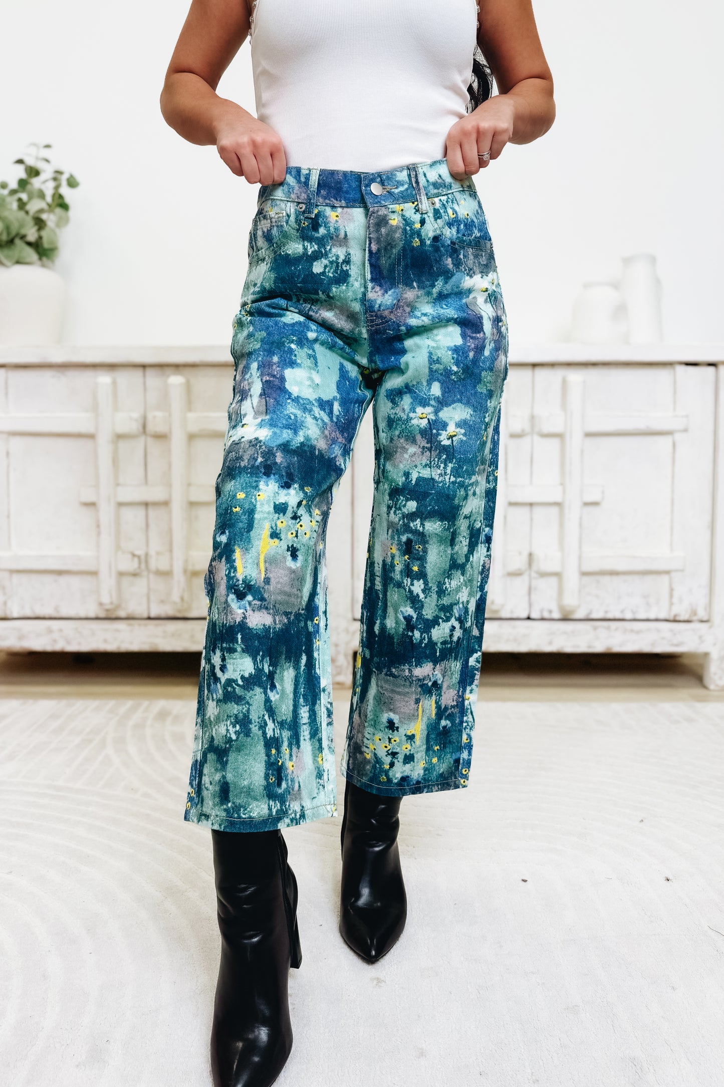 Abstract Reflections Floral Jeans - Blue