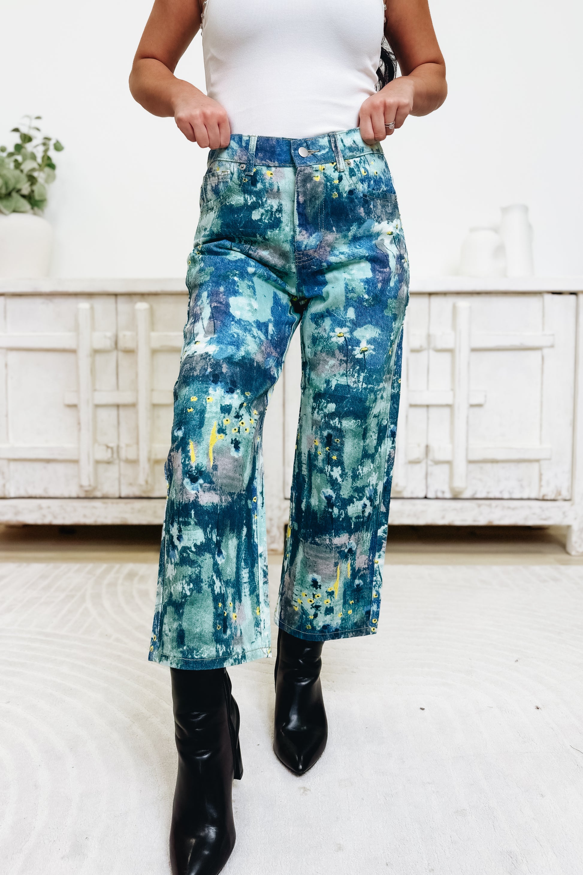 Abstract Reflections Floral Jeans - Blue