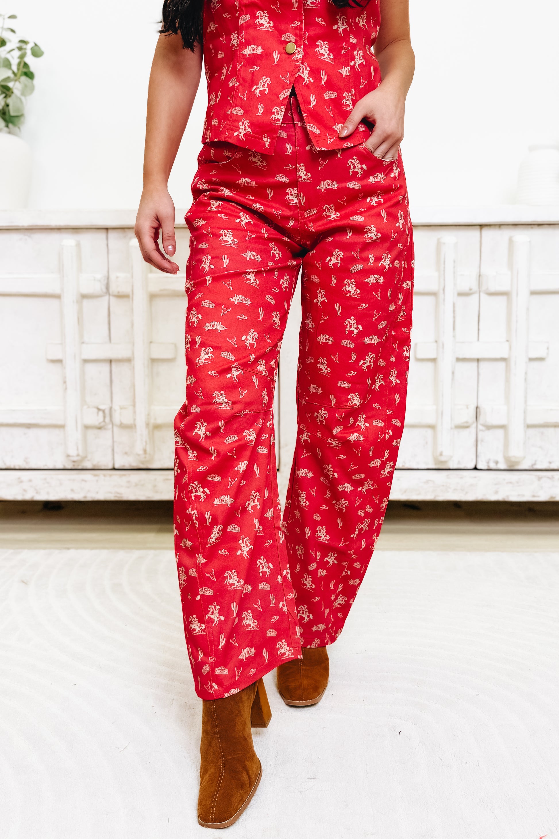 Saddle Up For A Good Western Pants - Red Multi