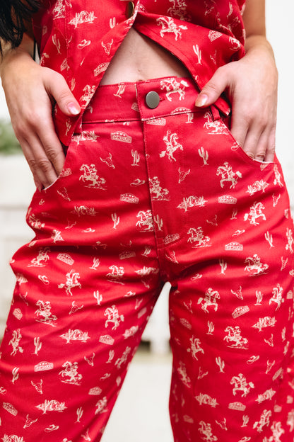 Saddle Up For A Good Western Pants - Red Multi