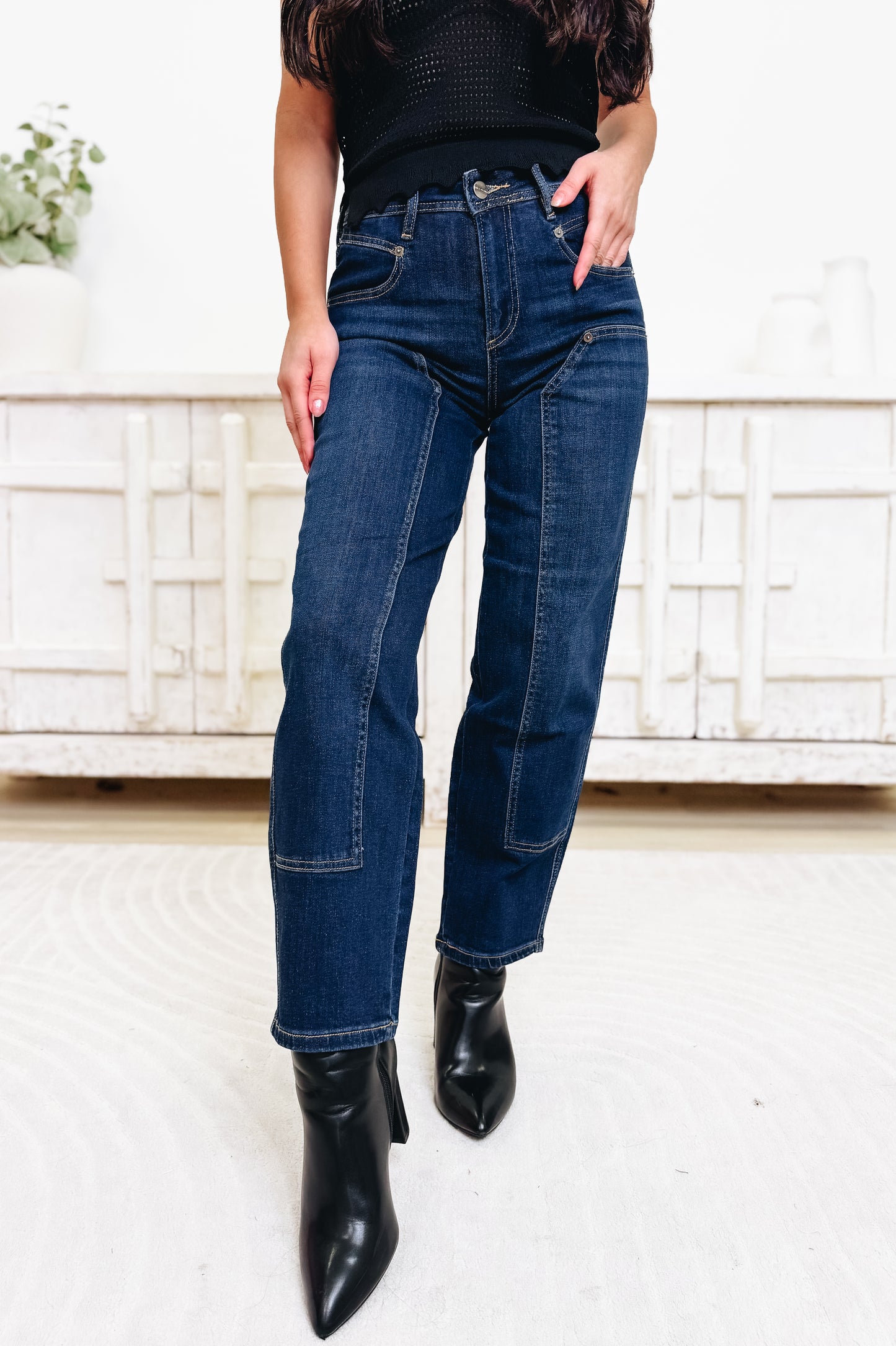 Confidence Is Key By Mica - Mid Rise Ankle Straight Barrel Jeans - Regal Navy