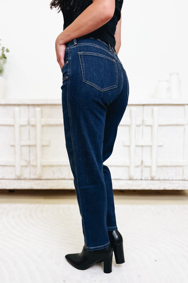 Confidence Is Key By Mica - Ankle Straight Barrel Jeans - Regal Navy