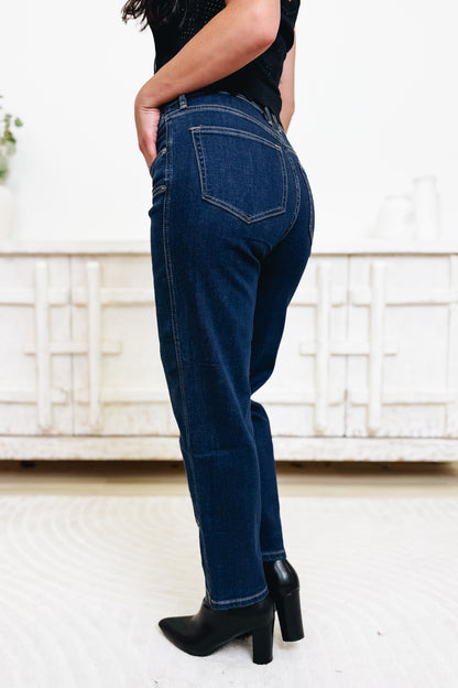 Confidence Is Key By Mica - Mid Rise Ankle Straight Barrel Jeans - Regal Navy
