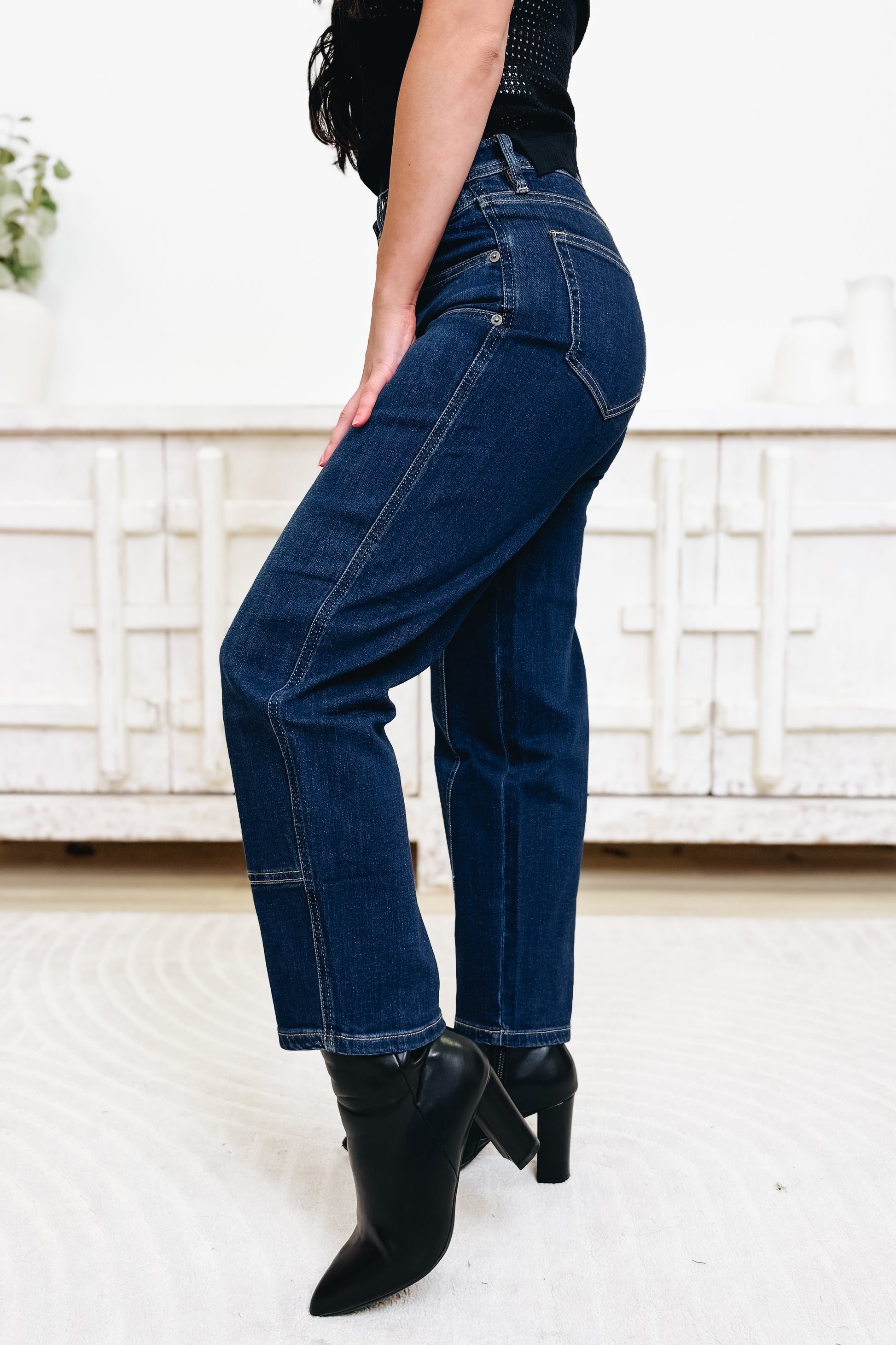 Confidence Is Key By Mica - Mid Rise Ankle Straight Barrel Jeans - Regal Navy