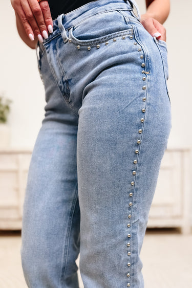 Night Out By Lovervet By Vervet- Studded Slim Wide Leg Jeans