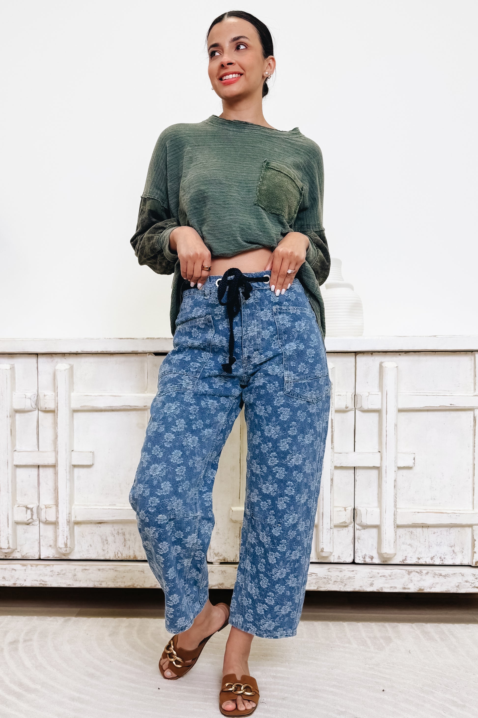 Field Of Dreams Floral Denim Barrel Pants