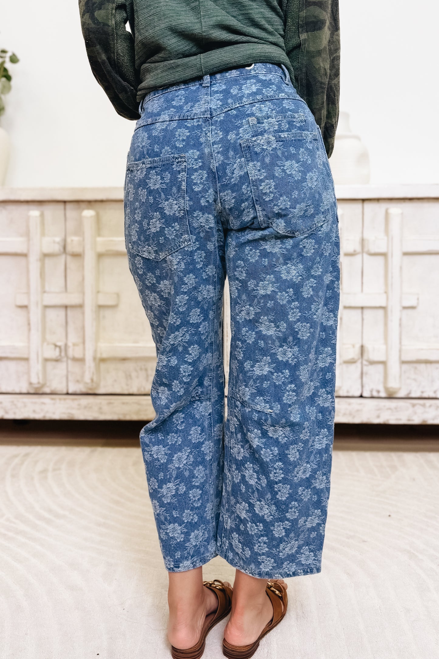 Field Of Dreams Floral Denim Barrel Pants