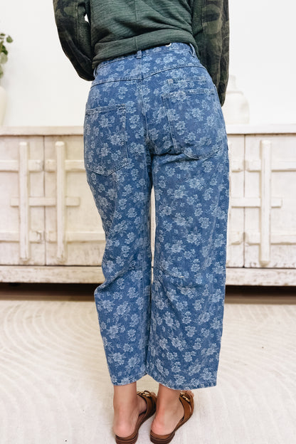 Field Of Dreams Floral Denim Barrel Pants