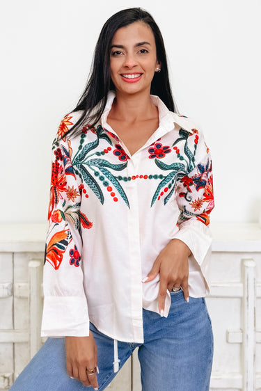 In Full Bloom Floral Button Down Top