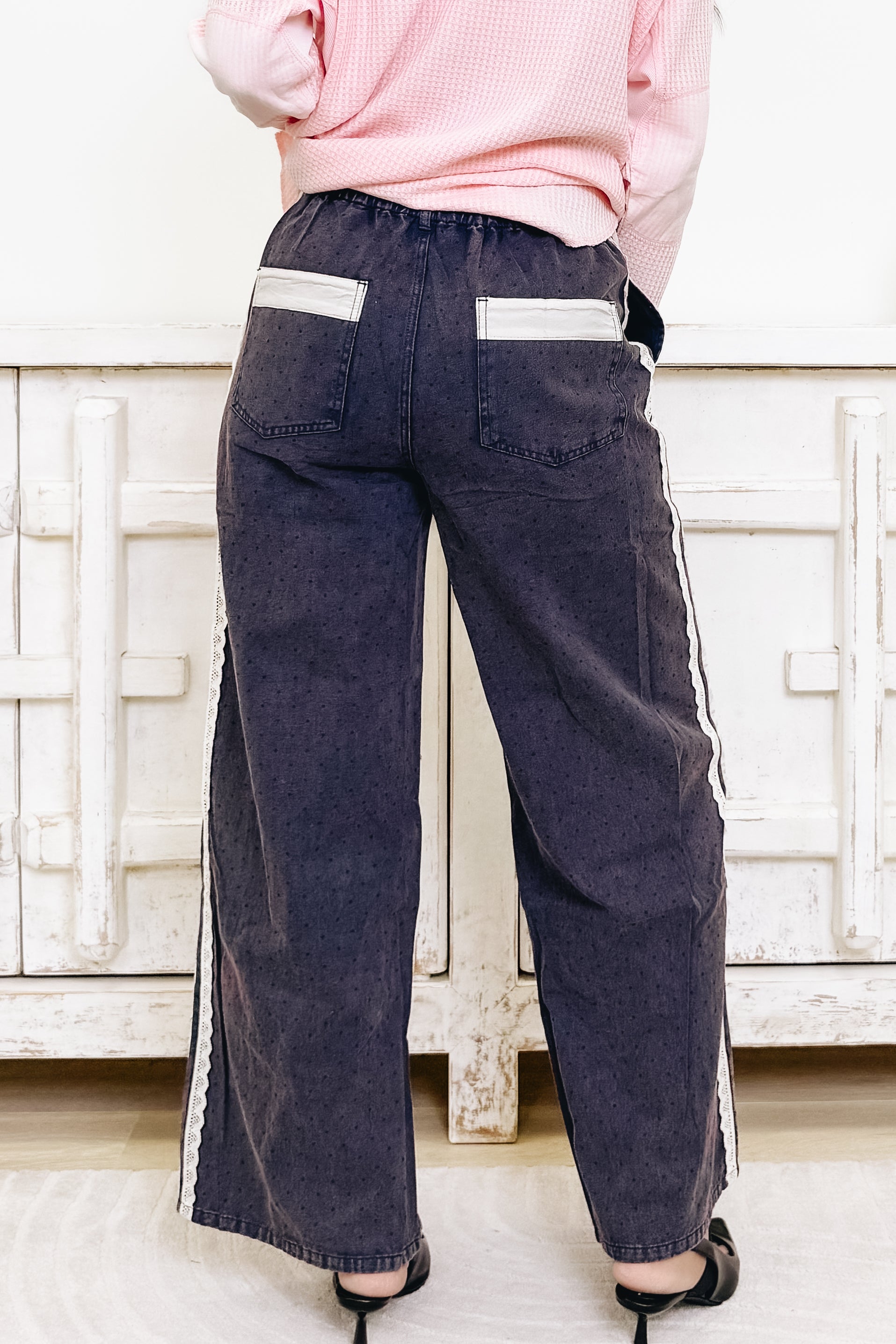 Dot Your Heart Out Polka Dot Denim Pants - Denim Blue