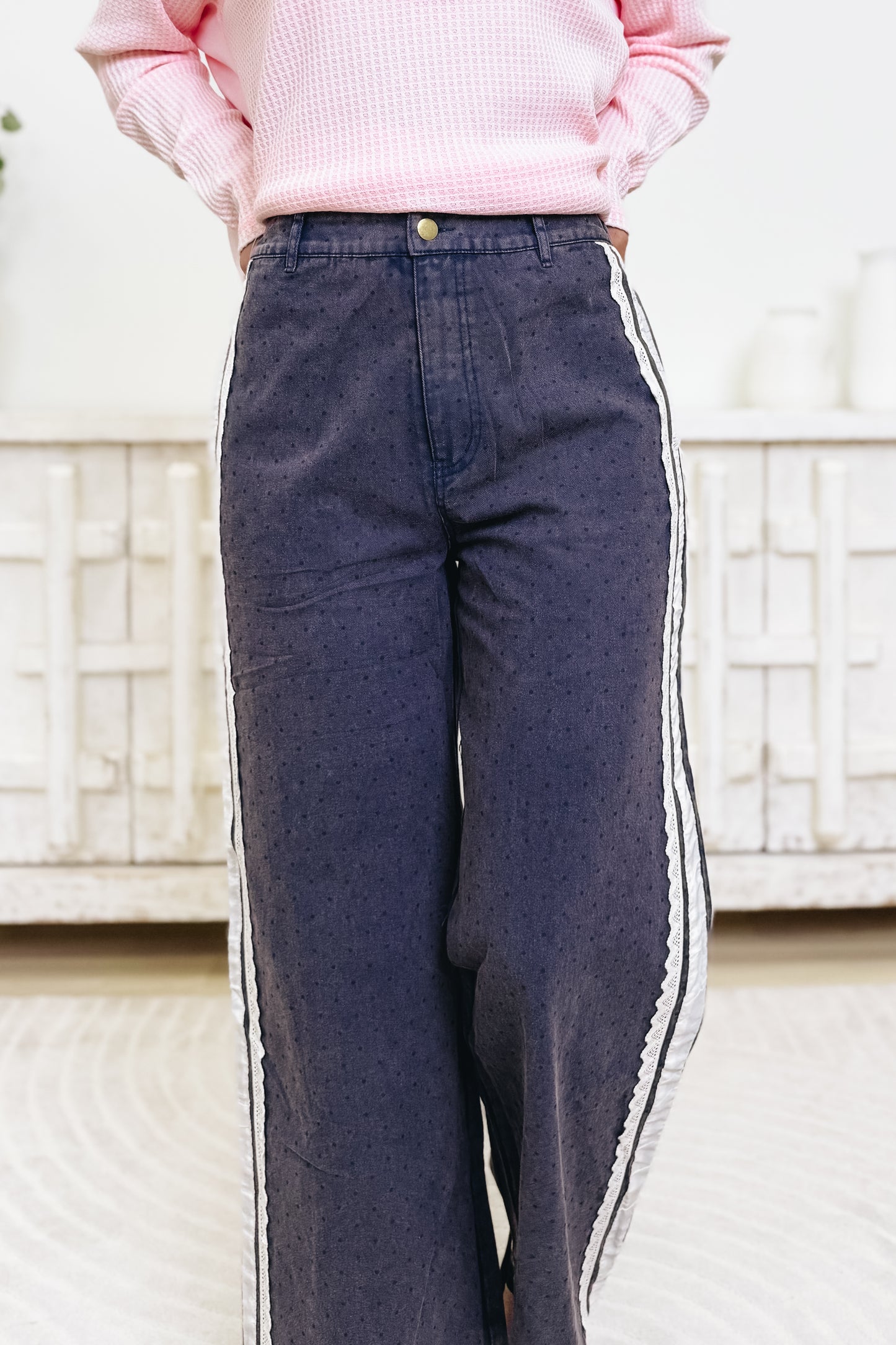 Dot Your Heart Out Polka Dot Denim Pants - Denim Blue