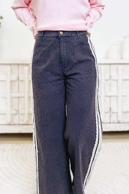 Dot Your Heart Out Polka Dot Denim Pants - Denim Blue