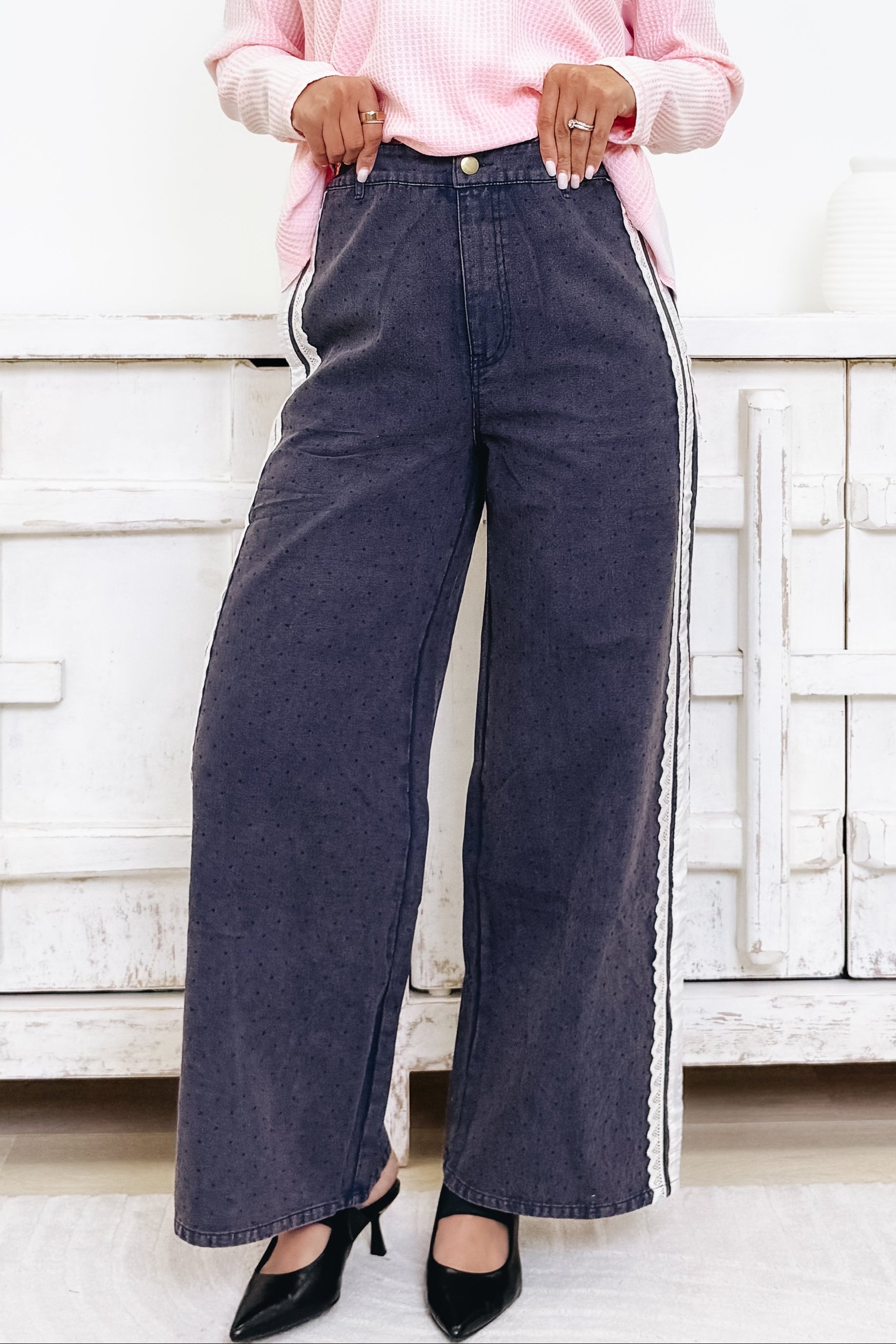 Dot Your Heart Out Polka Dot Denim Pants - Denim Blue