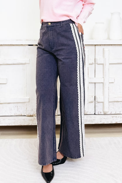 Dot Your Heart Out Polka Dot Denim Pants - Denim Blue