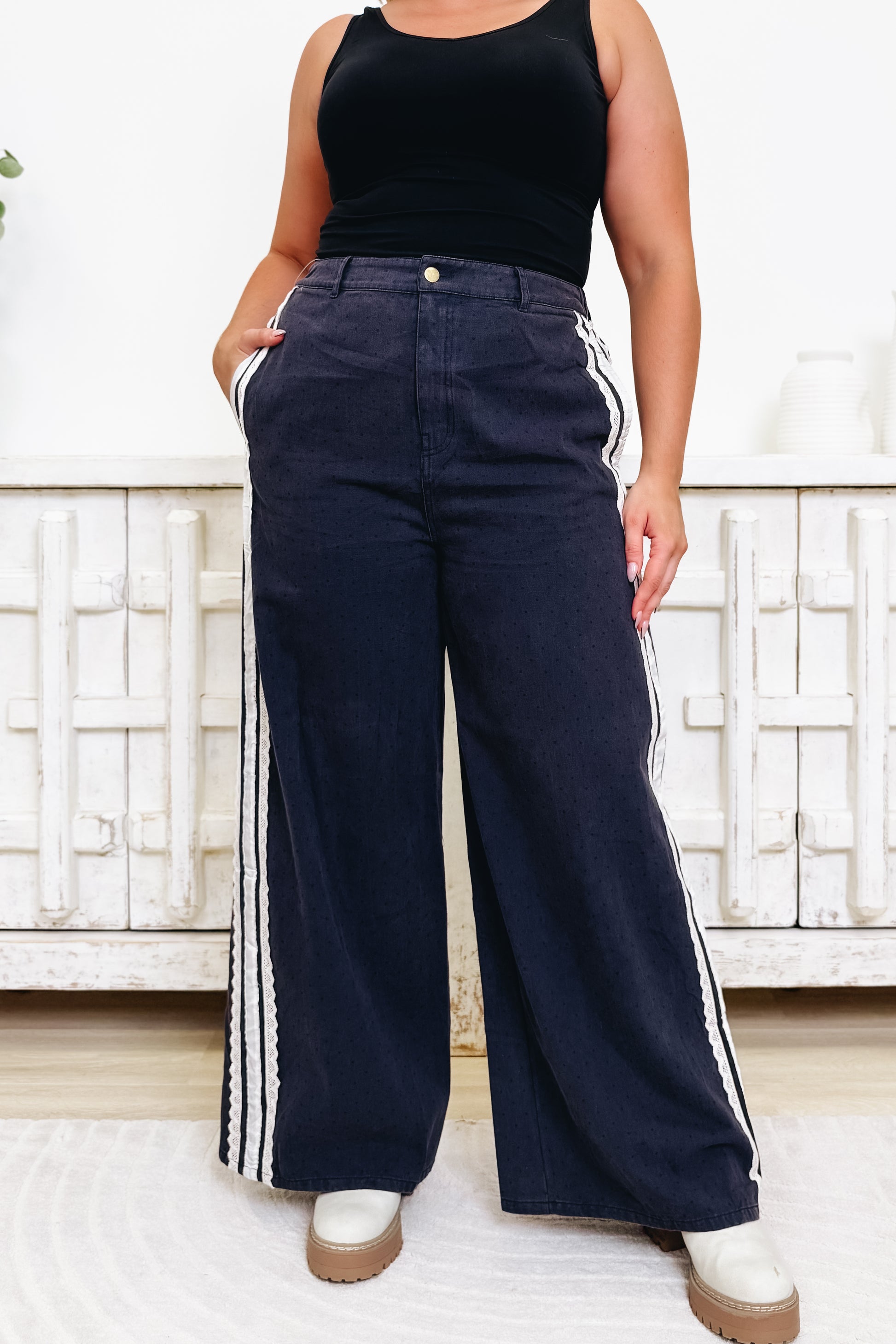 Dot Your Heart Out Polka Dot Denim Pants - Denim Blue