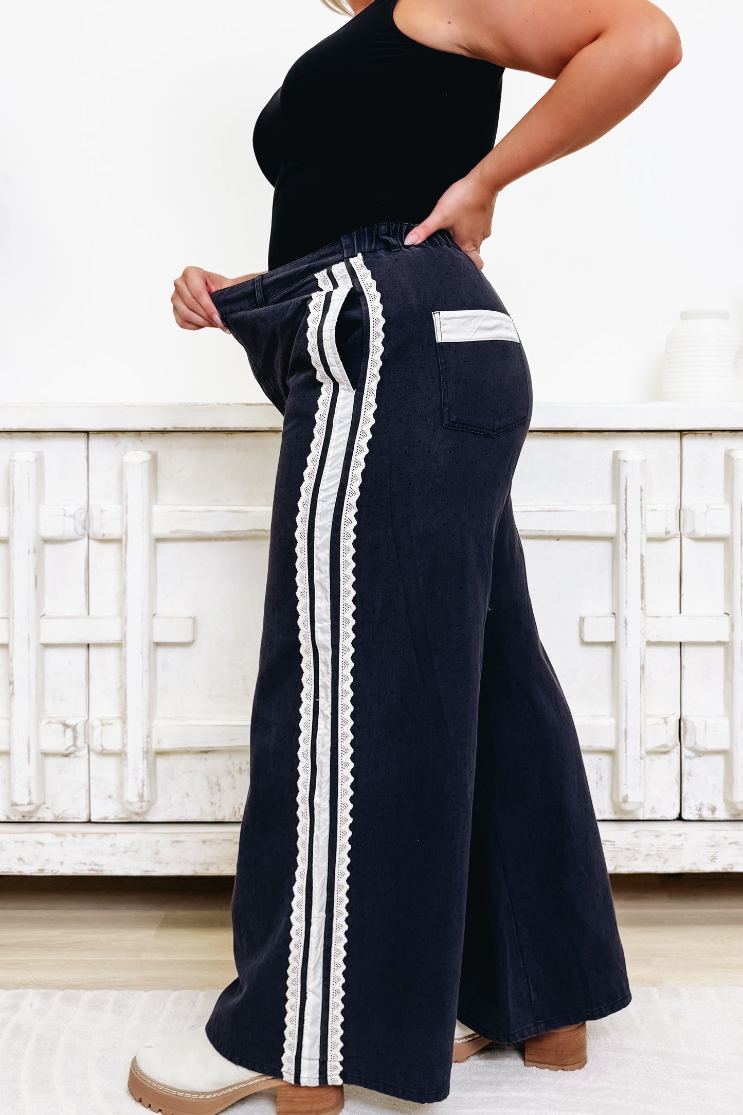 Dot Your Heart Out Polka Dot Denim Pants - Denim Blue