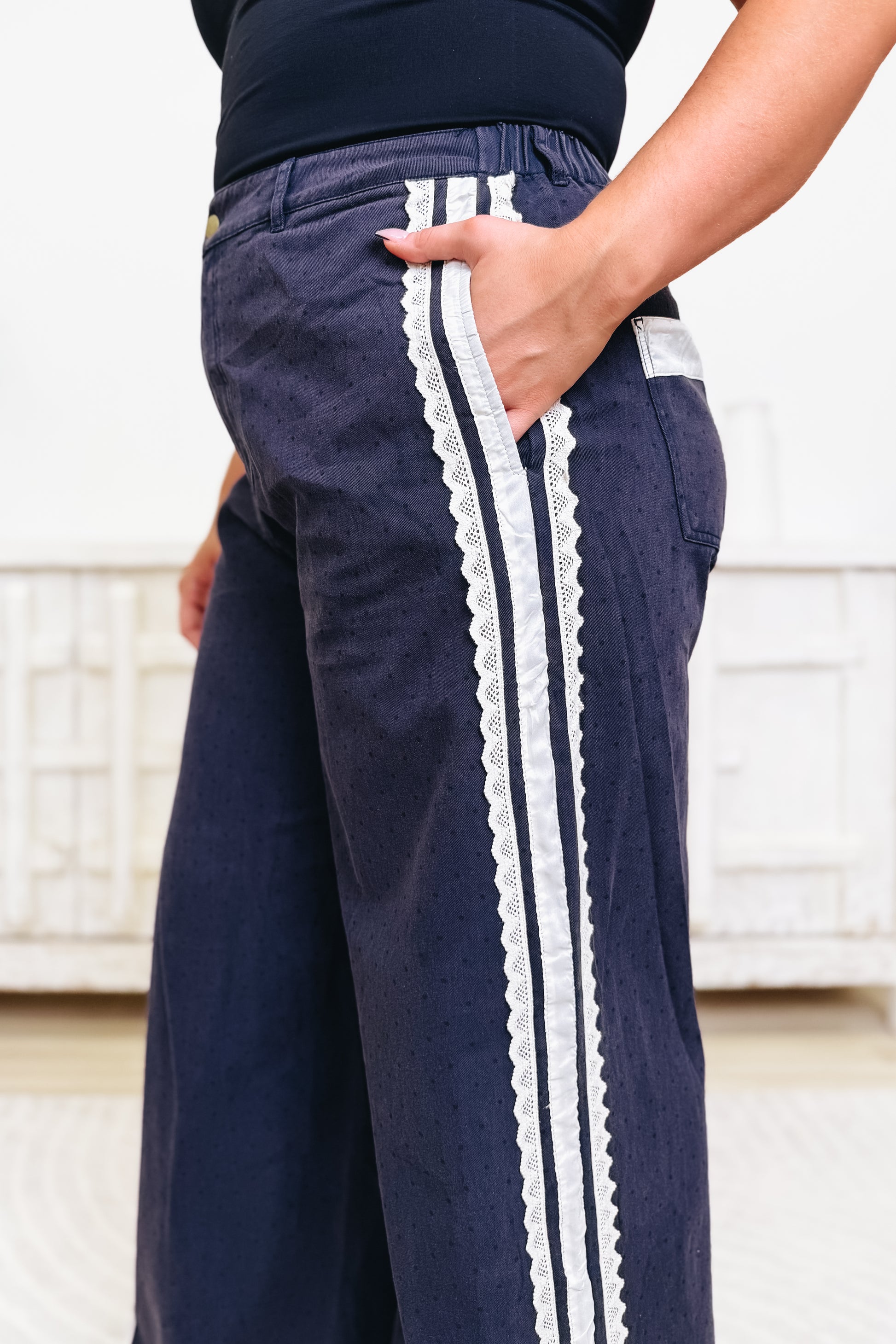 Dot Your Heart Out Polka Dot Denim Pants - Denim Blue