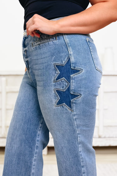 Lucky Star By Saige Denim - Wide Leg Star Jeans