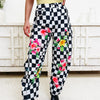 The Statement Check Floral Barrel Pants - Black White