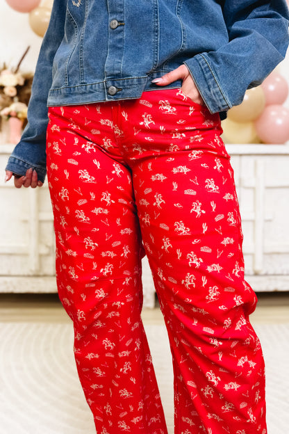 Saddle Up For A Good Western Pants - Red Multi