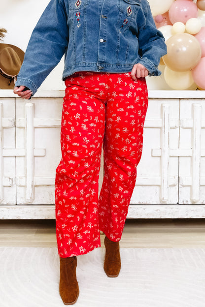 Saddle Up For A Good Western Pants - Red Multi