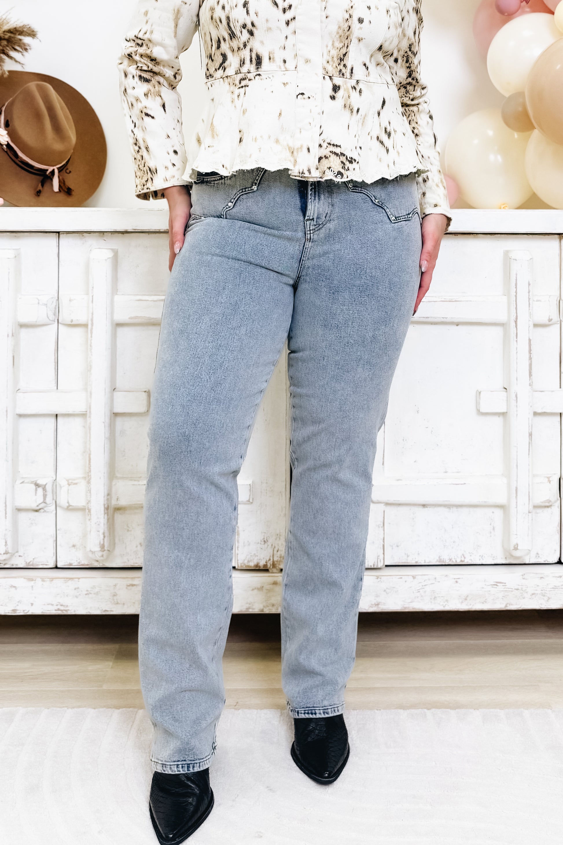 Count On Me By Blue B - Mid Rise Western Jeans - Light Wash