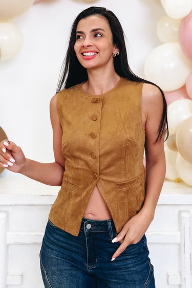 Sienna Suede Button Down Vest Top