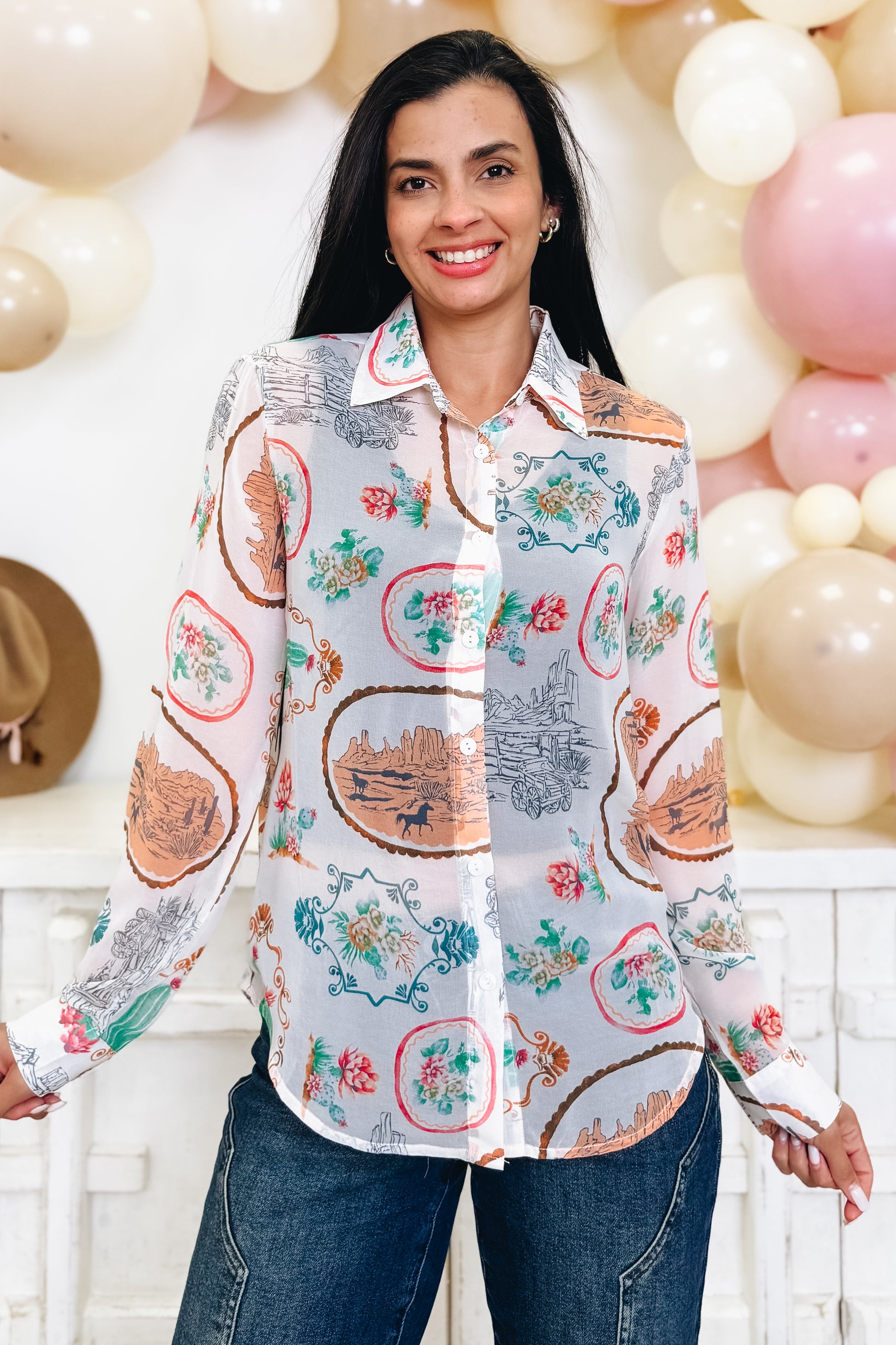 Cacti Country Button Down Top