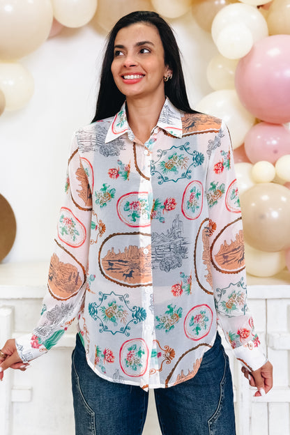 Cacti Country Button Down Top