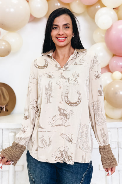 Dusty Rose Rodeo Button Down Top