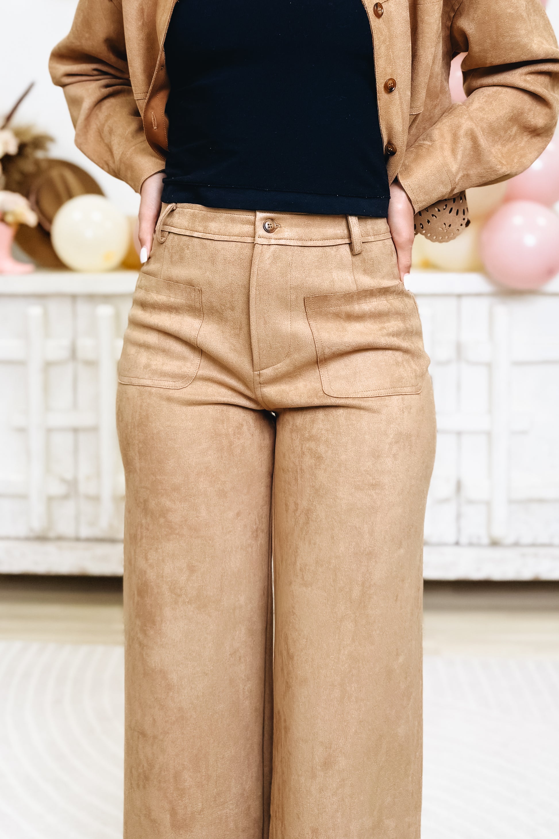 Even Still Suede Wide Leg Pants - Camel