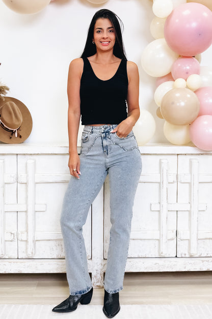 Count On Me By Blue B - Mid Rise Western Jeans - Light Wash