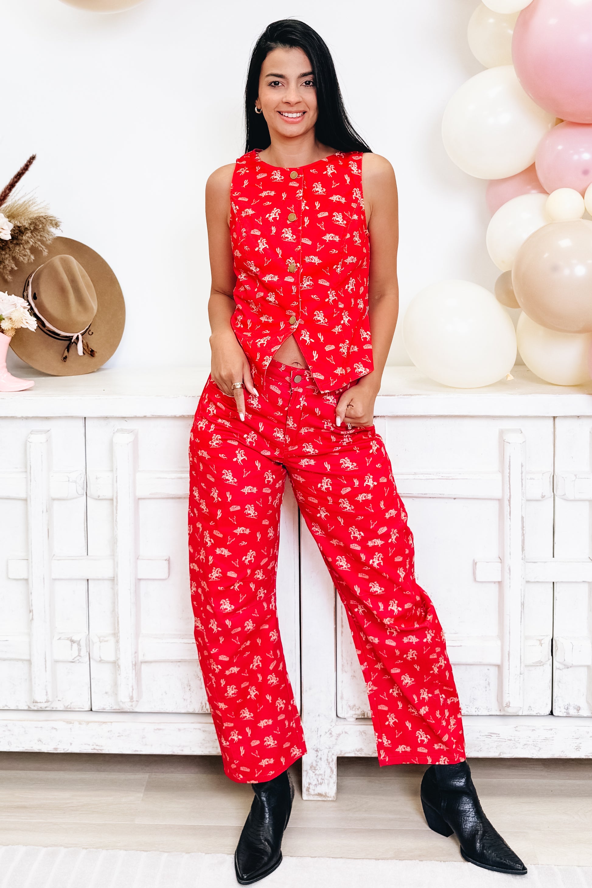 Saddle Up For A Good Western Pants - Red Multi