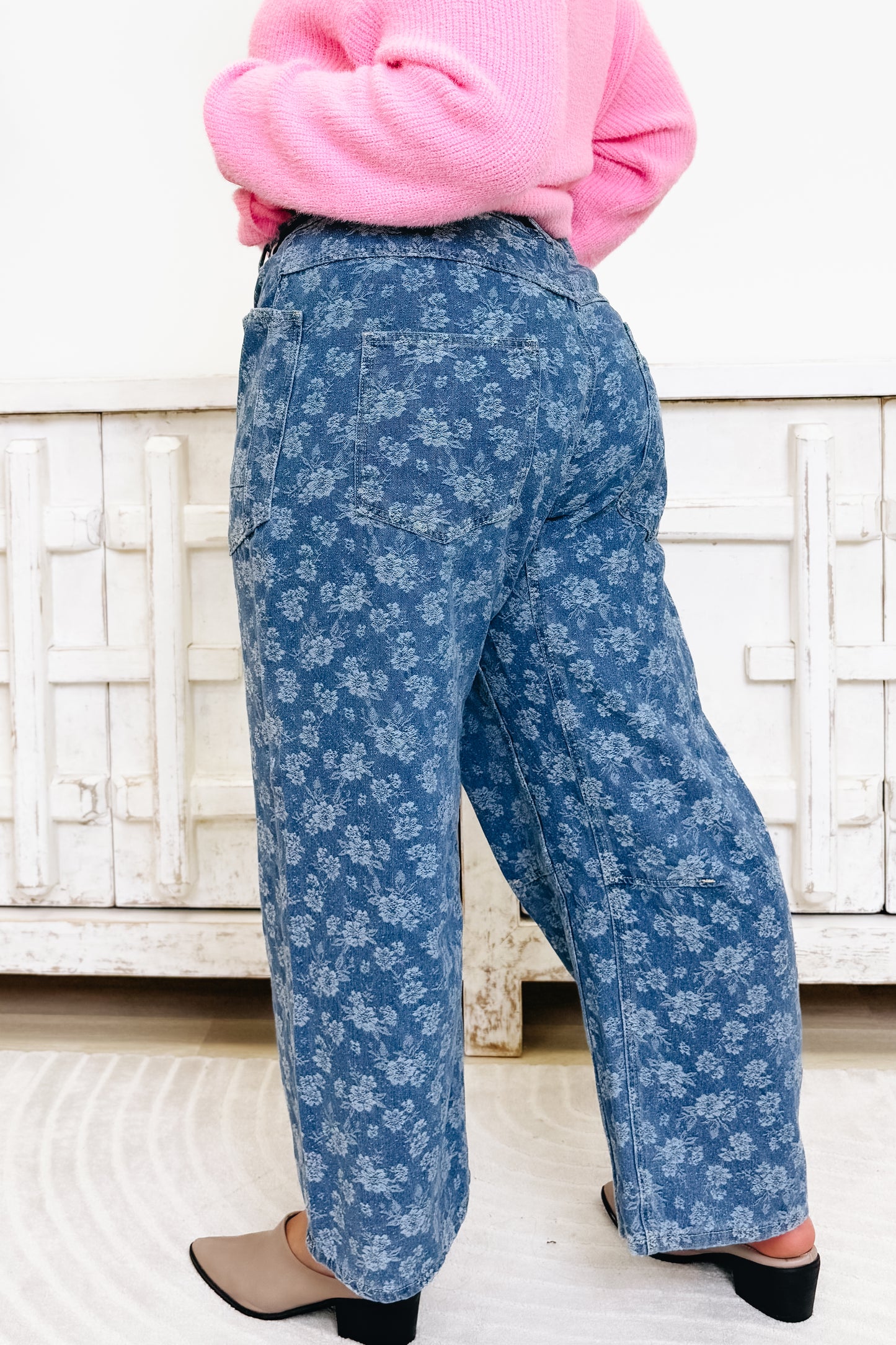 Field Of Dreams Floral Denim Barrel Pants