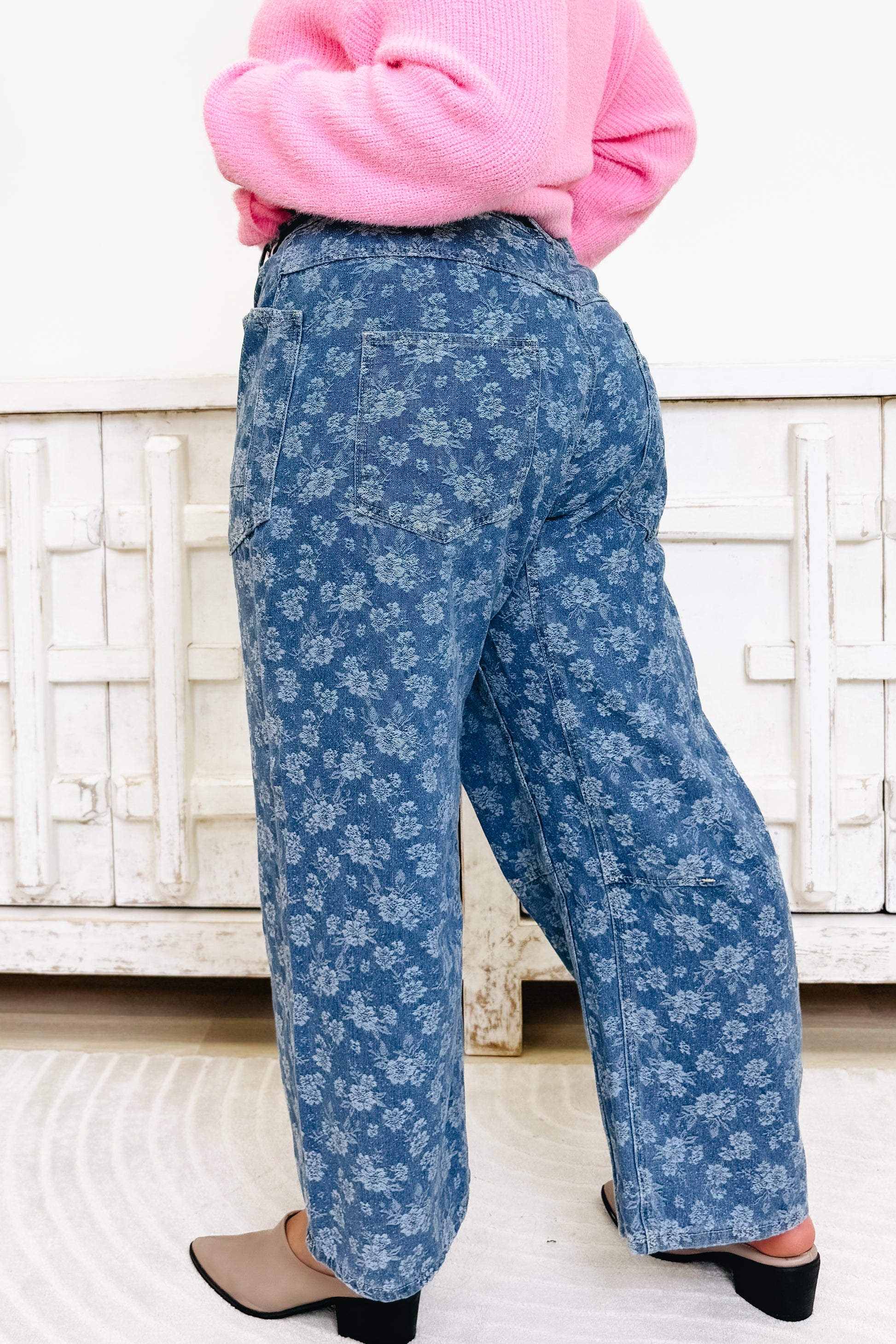 Field Of Dreams Floral Denim Barrel Pants