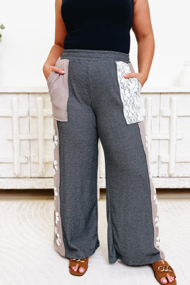 Coming Right Up Floral Leg Pants - Charcoal