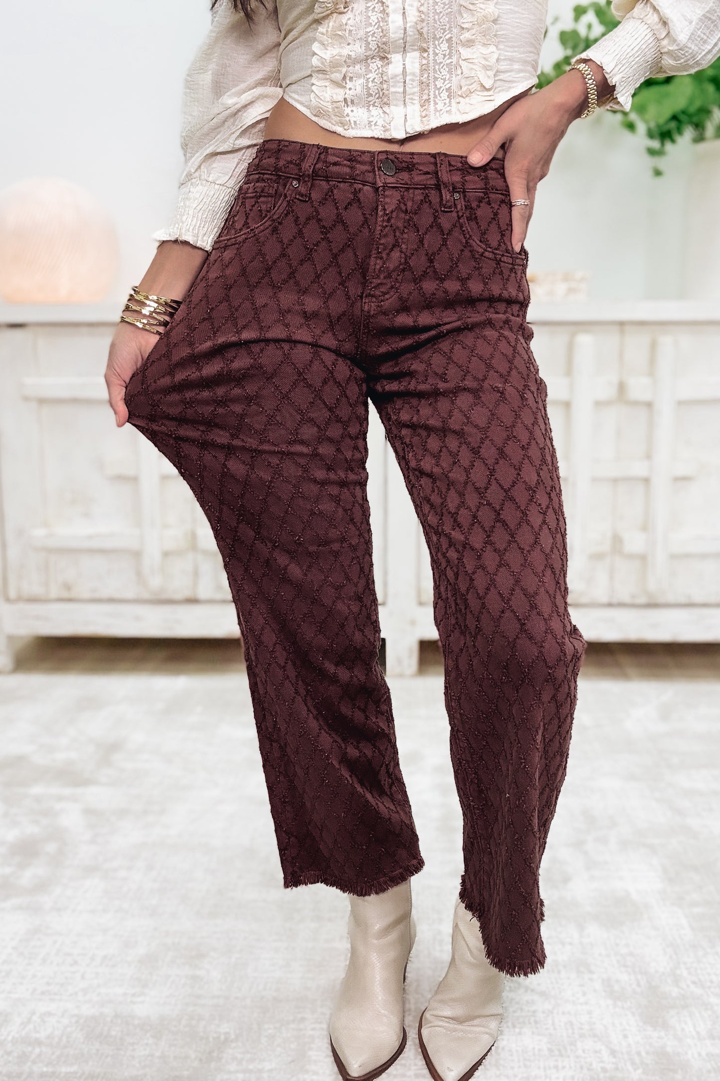 Honey Crush By Risen - High Rise Tummy Control Straight Jeans - Choco Brown