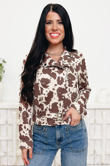 Run Wild Leopard Moto Jacket - Cream Cow