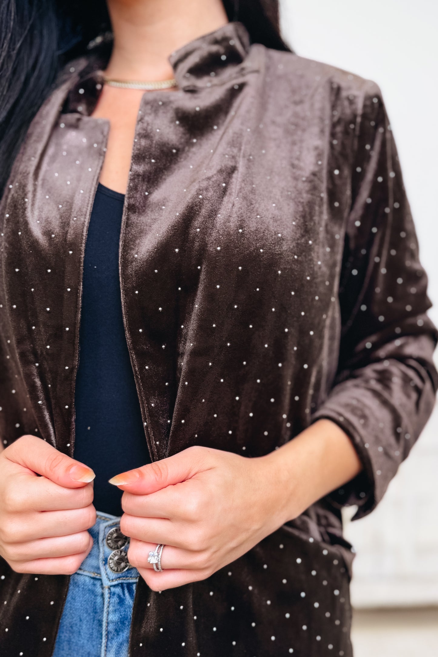 Be So Sparkly Rhinestone Velvet Blazer