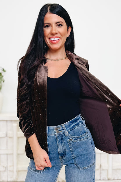 Be So Sparkly Rhinestone Velvet Blazer