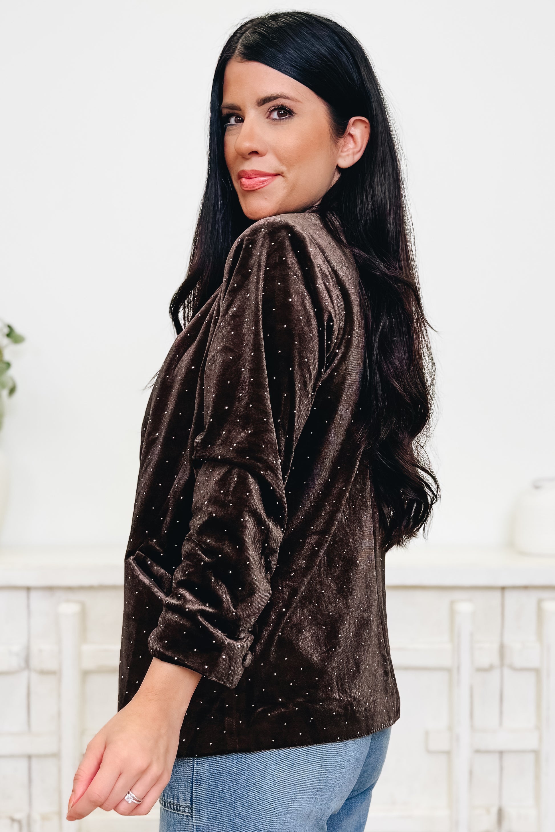Be So Sparkly Rhinestone Velvet Blazer