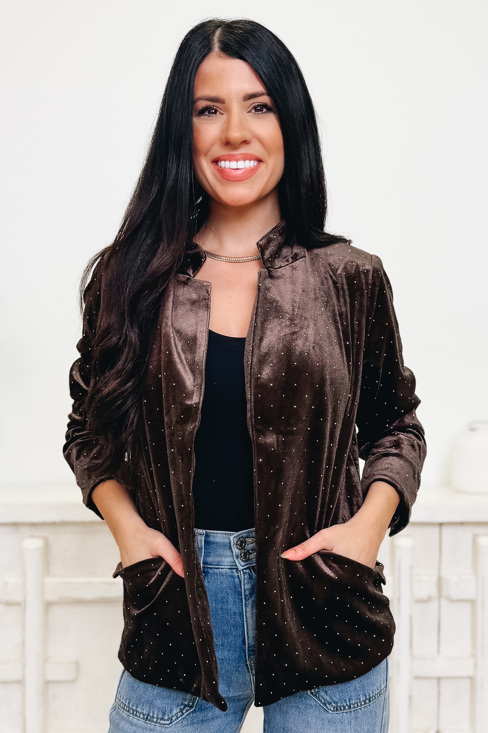 Be So Sparkly Rhinestone Velvet Blazer