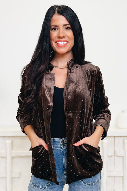 Be So Sparkly Rhinestone Velvet Blazer