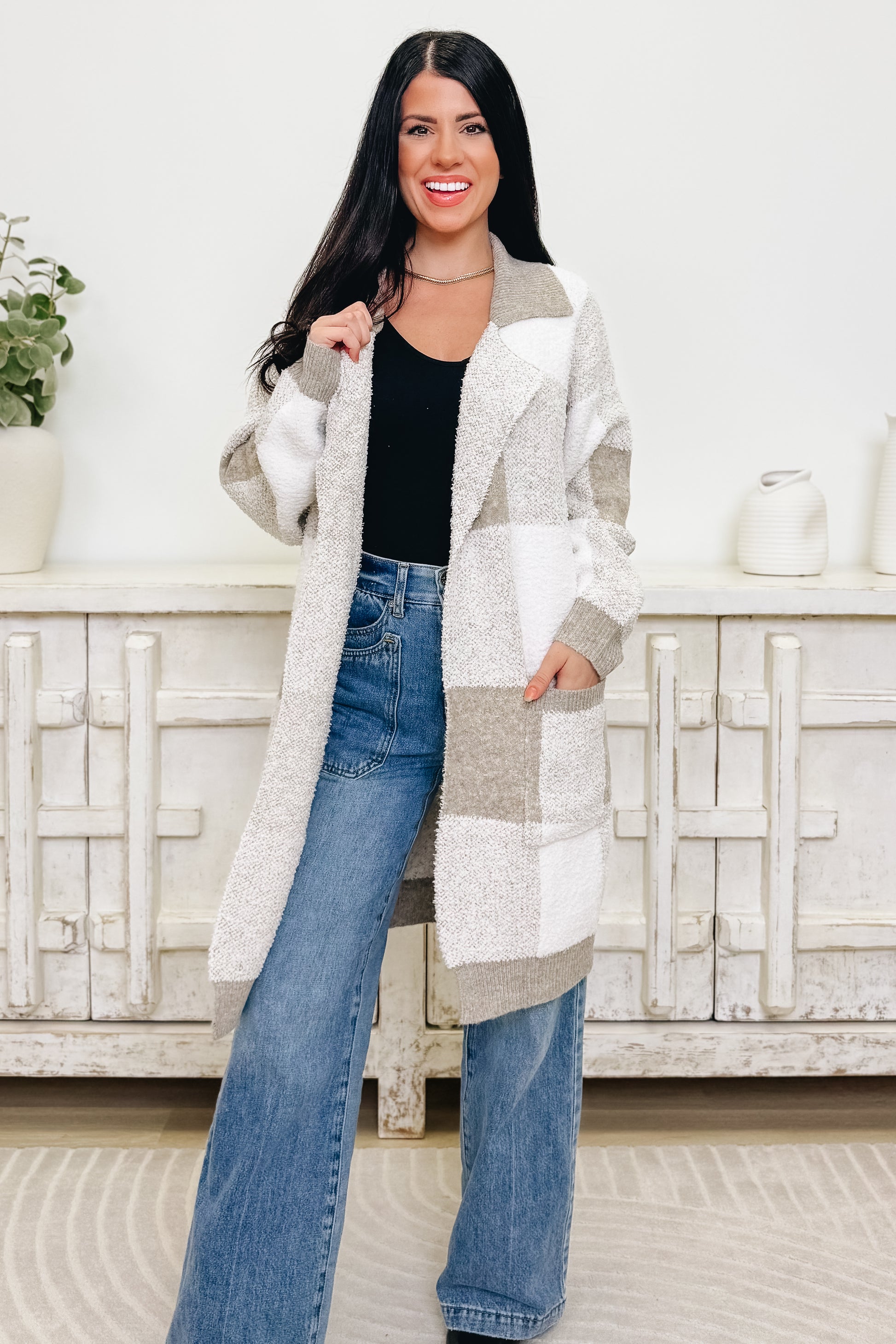 Soft Served Comfort Checkered Cardigan