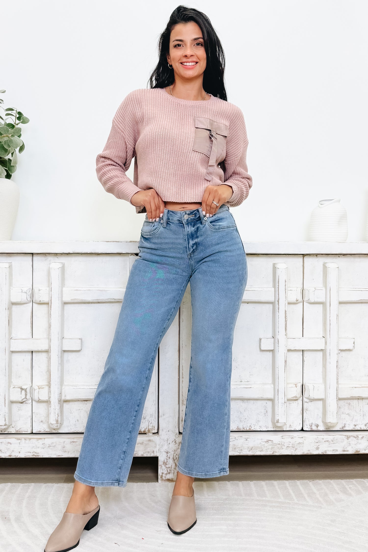 The Chic By Mica - Mid Rise Loose Fit Straight Jeans
