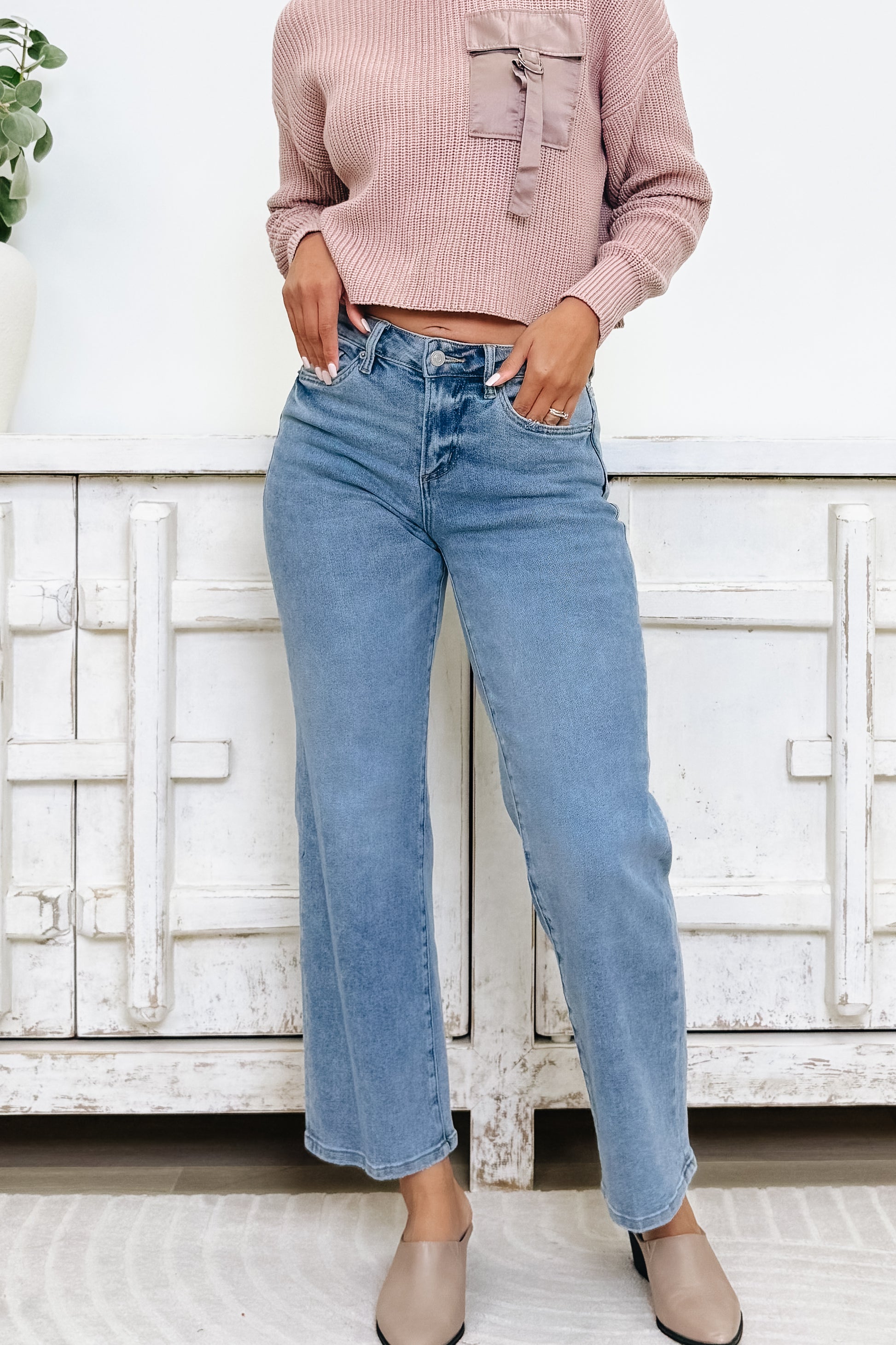 The Chic By Mica - Mid Rise Loose Fit Straight Jeans