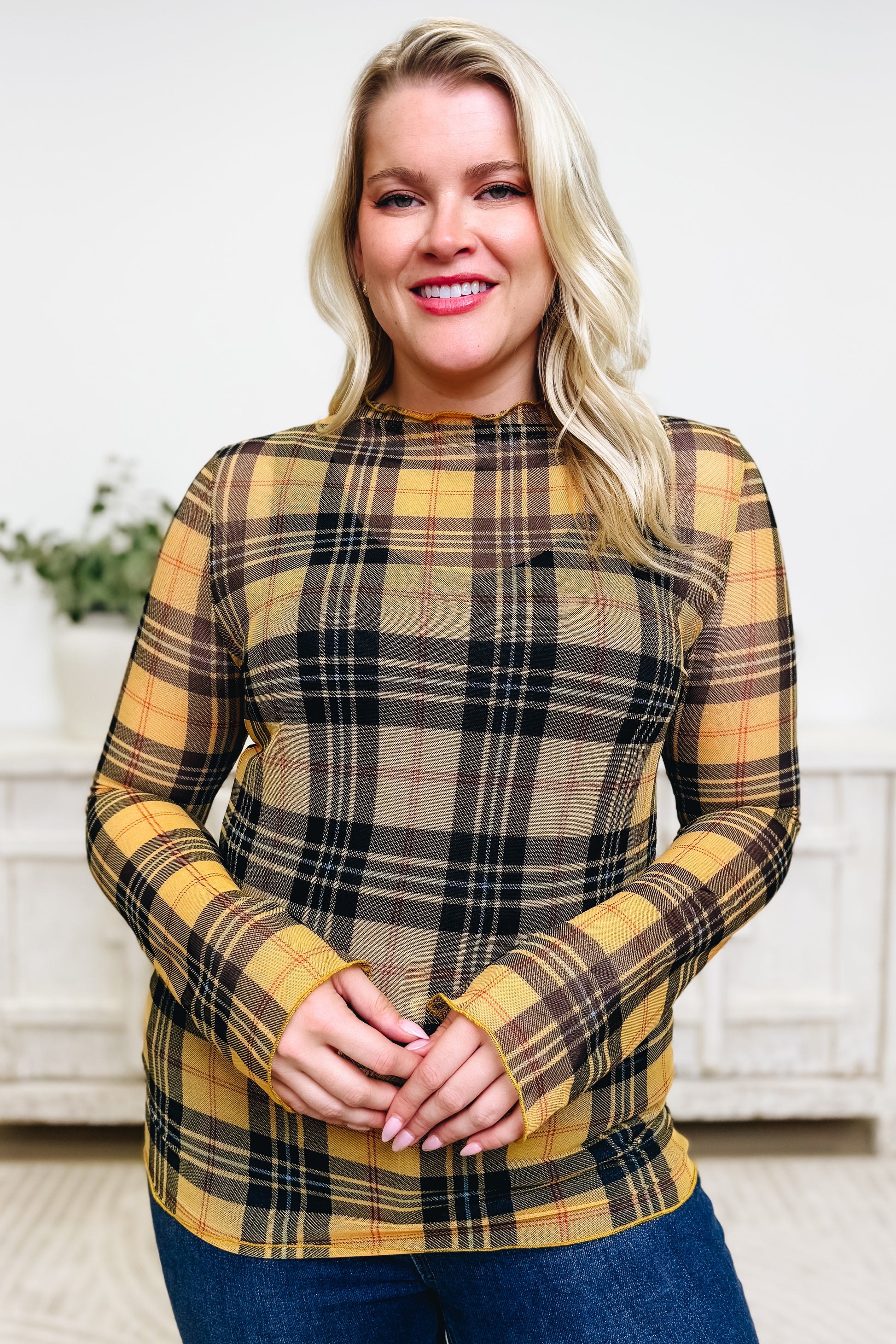 Edge Of Plaid Mesh Top - 3 Colors!