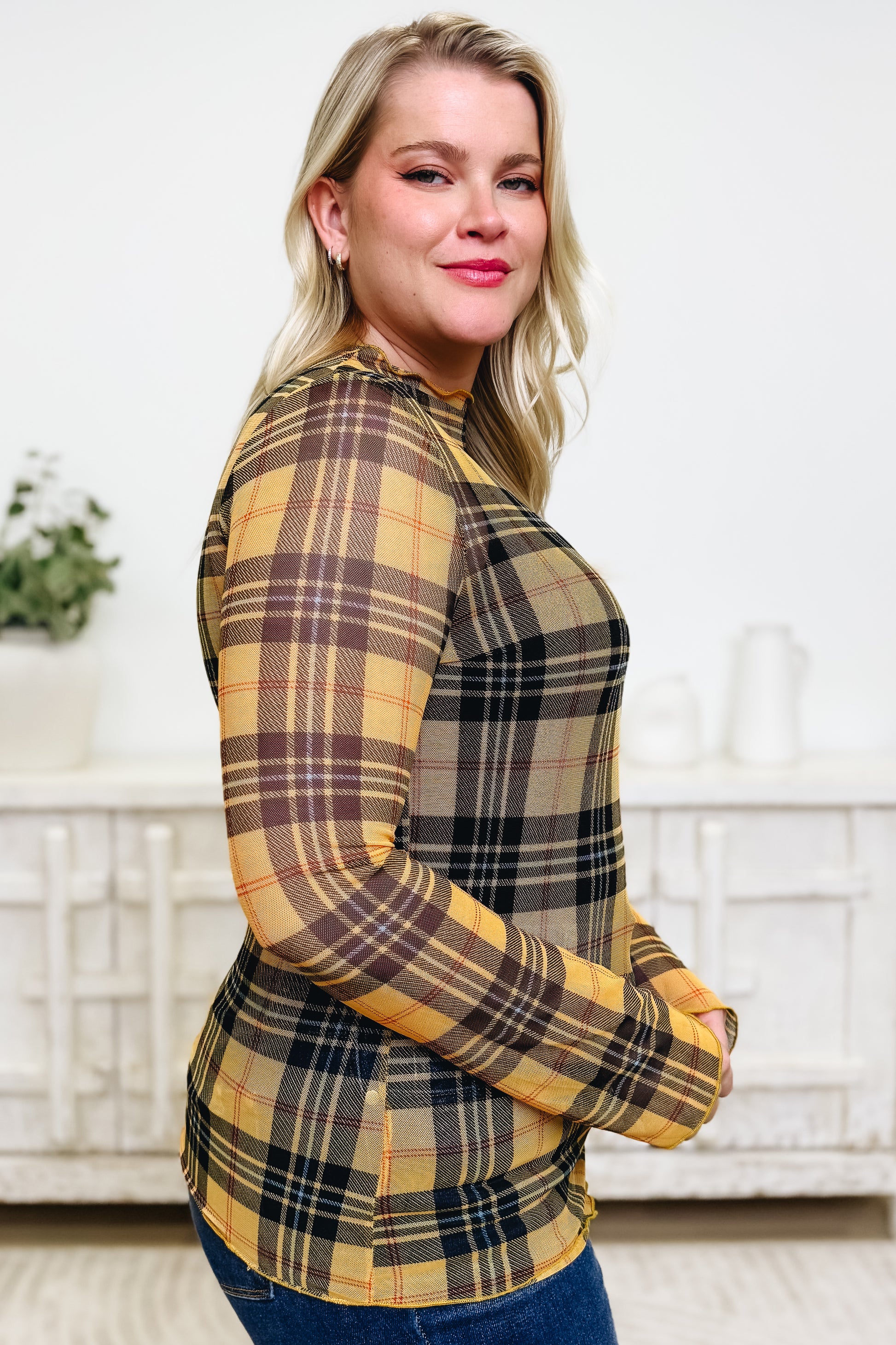 Edge Of Plaid Mesh Top - 3 Colors!